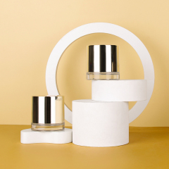 Custom Refillable 50g Luxury Glass Jars Face Cream Cosmetic Packaging With Screw Big Golden Lid
