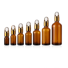 5ml 10ml 15ml 30ml amber glass dropper bottle with golden collar serum oil container
