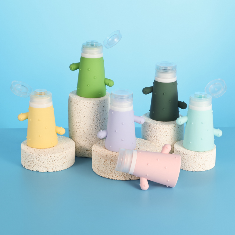 6 color Cacti Silicone bottle 90ml squeeze container with makeup remove pump