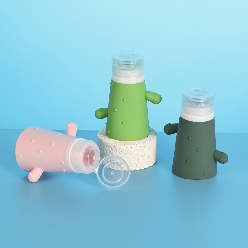 6 color Cacti Silicone bottle 90ml squeeze container with makeup remove pump