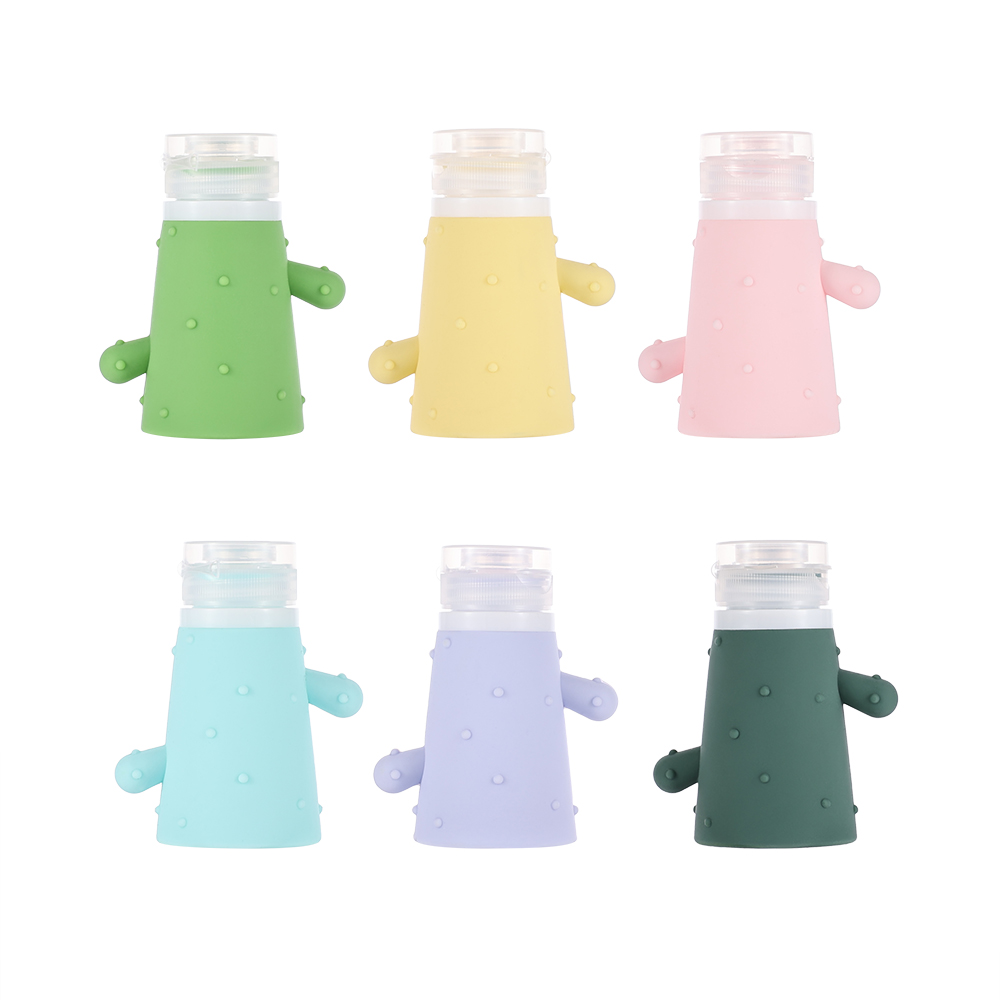 6 color Cacti Silicone bottle 90ml squeeze container with makeup remove pump