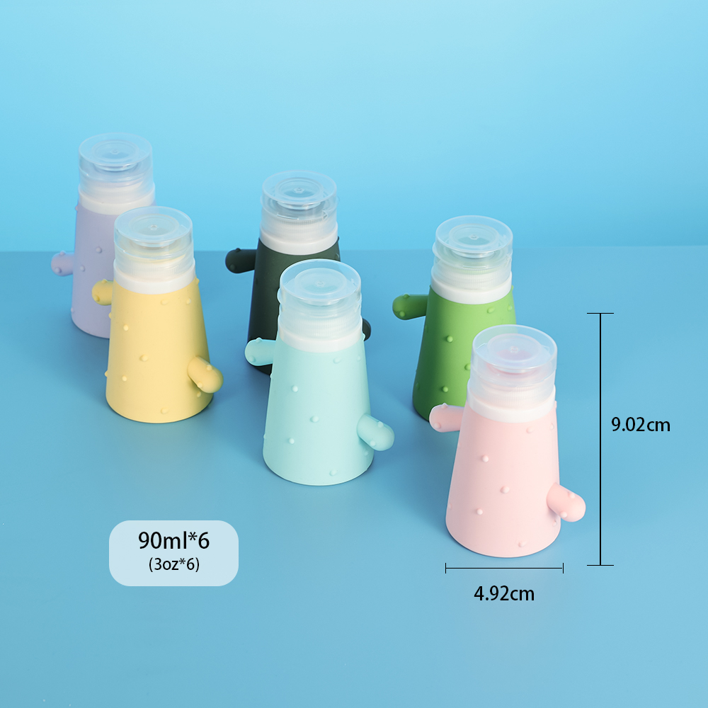 6 color Cacti Silicone bottle 90ml squeeze container with makeup remove pump