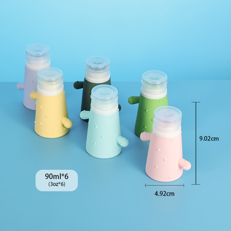6 color Cacti Silicone bottle 90ml squeeze container with makeup remove pump