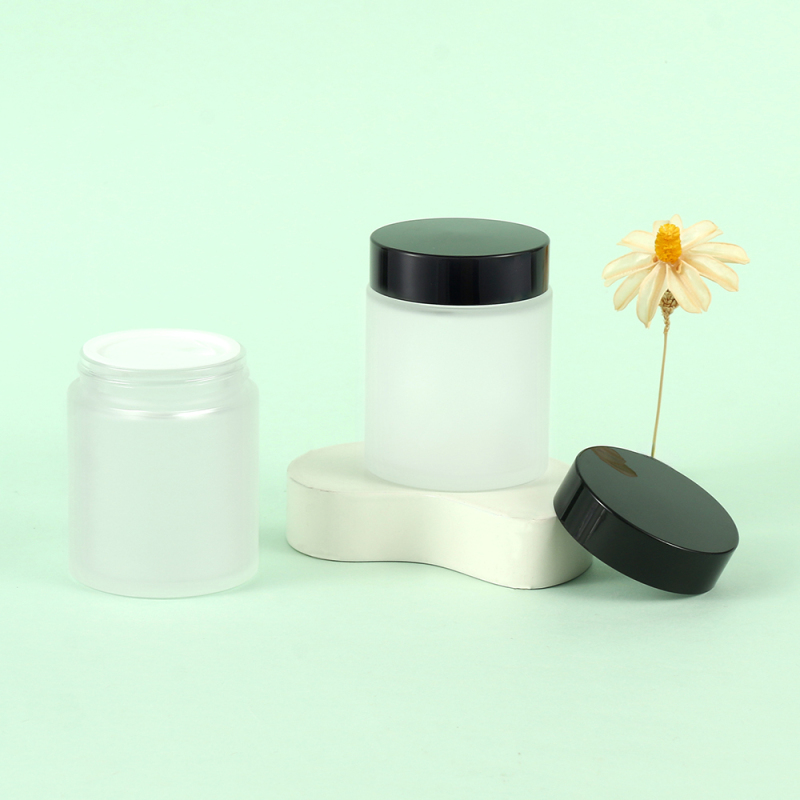 Cream Packaging 100g Frosted Clear Glass Jar With Black Lid 6 pcs Storage Tub