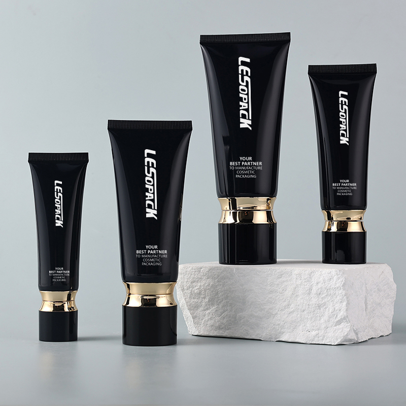 Luxury OEM black golden shoulder round cosmetic squeeze tube hand cream shampoo packaging
