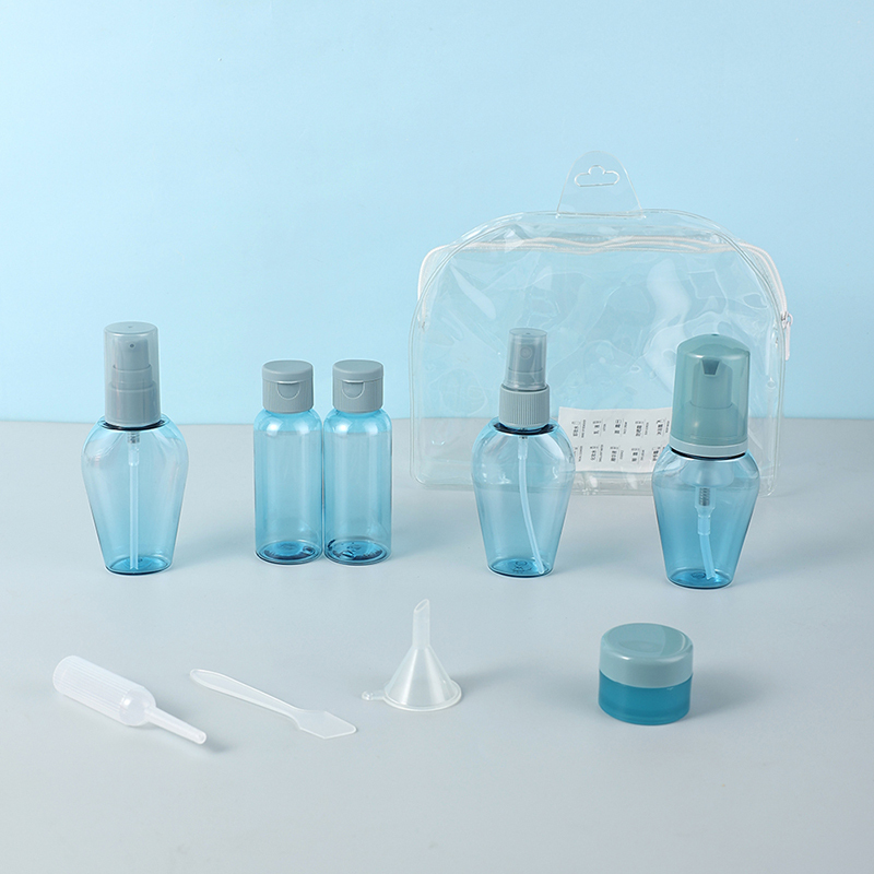 Toiletry set 50ml 60ml pink blue foam PET bottle mist spray lotion pump skincare packaging