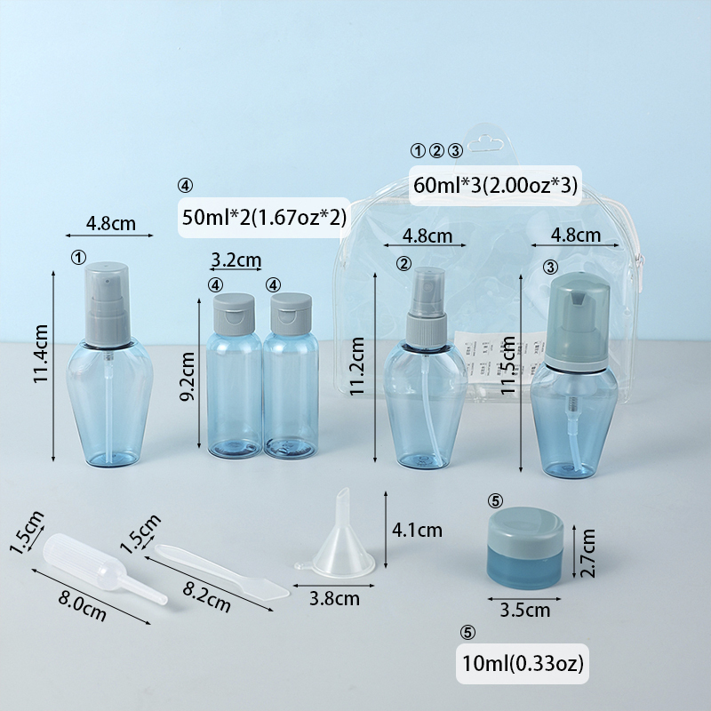 Toiletry set 50ml 60ml pink blue foam PET bottle mist spray lotion pump skincare packaging