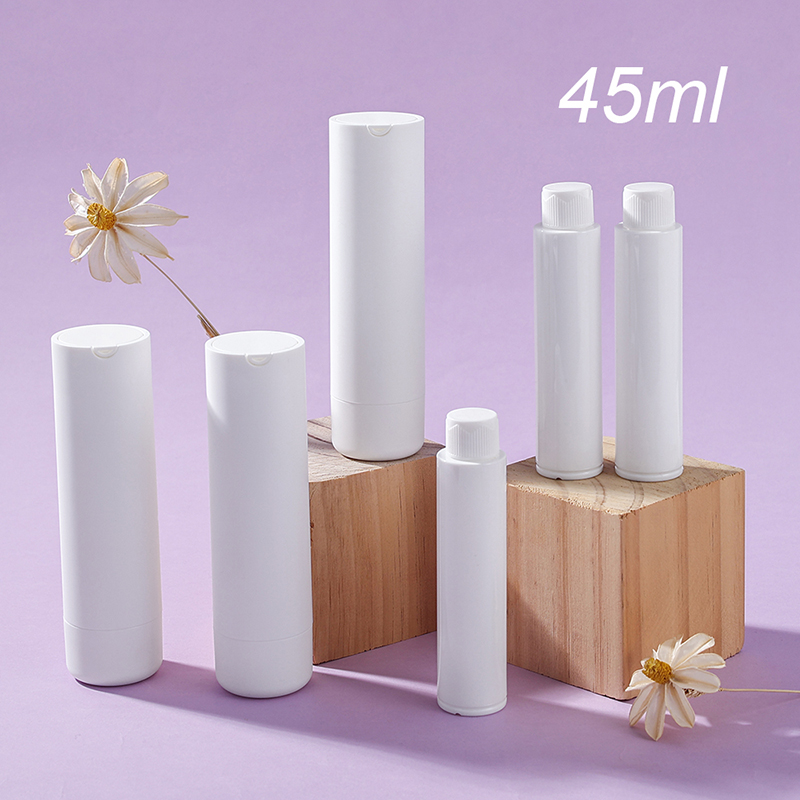 Refillable 25ml 45ml matte white rotate plastic airless bottle skincare cream packaging