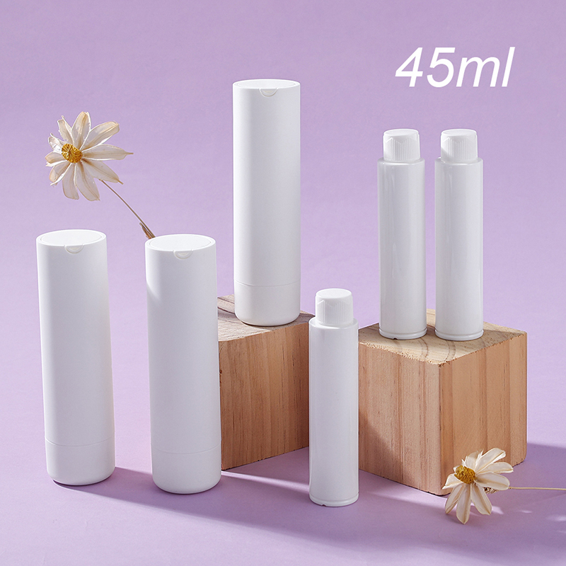 Refillable 25ml 45ml matte white rotate plastic airless bottle skincare cream packaging