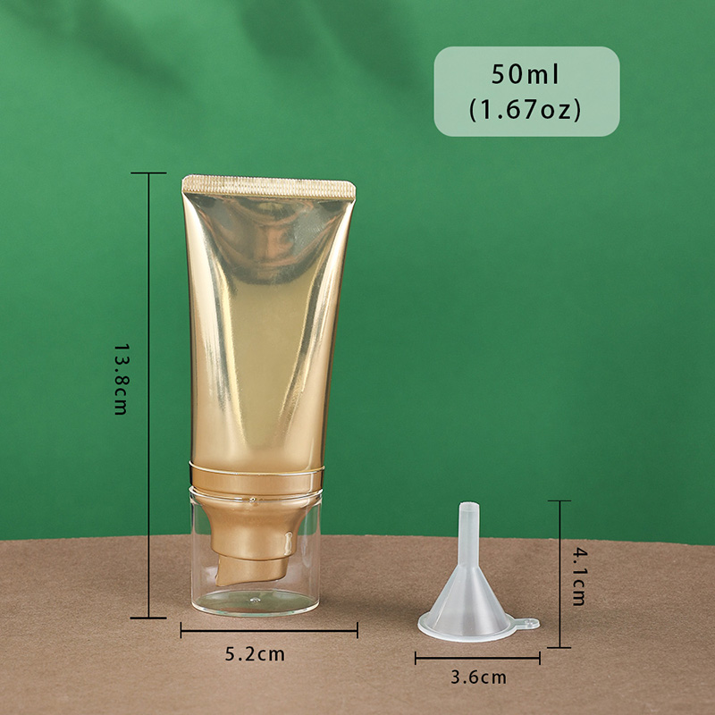 Luxury Golden Glossy Oval ABL Pump Cream Tube 50 ml Skincare Dispenser Container