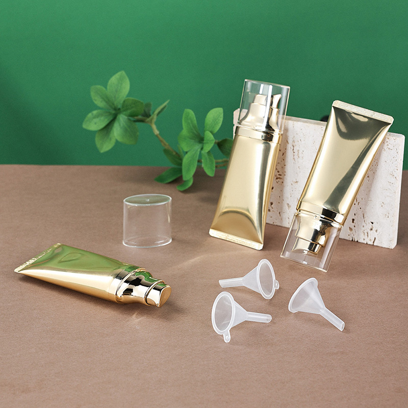 Luxury Golden Glossy Oval ABL Pump Cream Tube 50 ml Skincare Dispenser Container