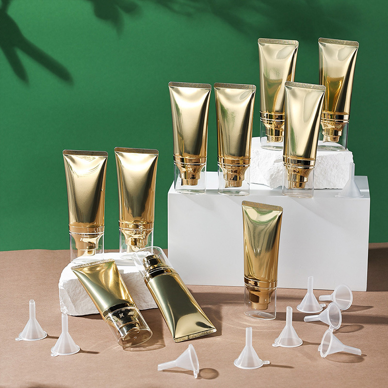 Luxury Golden Glossy Oval ABL Pump Cream Tube 50 ml Skincare Dispenser Container