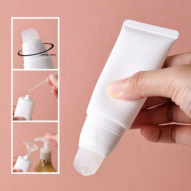 Ready to ship 30ml white glossy cosmetic tube silicone applicator skincare dispenser container