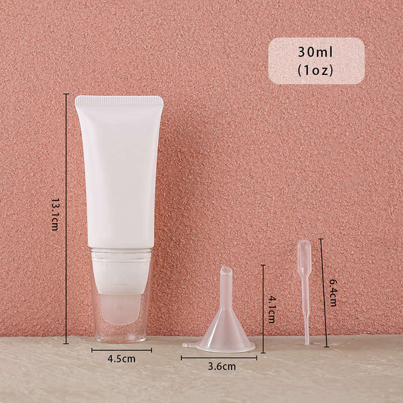 Ready to ship 30ml white glossy cosmetic tube silicone applicator skincare dispenser container