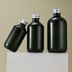 Skincare retail dispenser silver aluminum lid empty green plastic bottles 200 ml 300 ml 500 ml