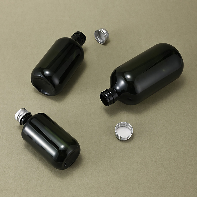 Skincare retail dispenser silver aluminum lid empty green plastic bottles 200 ml 300 ml 500 ml