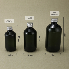 Skincare retail dispenser silver aluminum lid empty green plastic bottles 200 ml 300 ml 500 ml