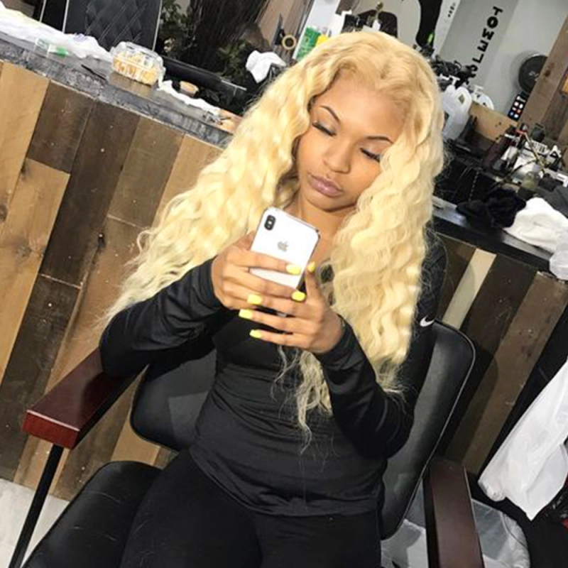 iqueenla #613 Blonde Color Deep Wave 3 Bundles Human Hair Weaves