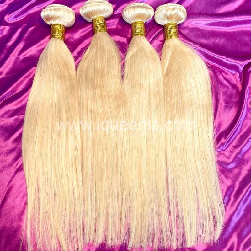 iqueenla #613 Blonde Straight Human Hair Weaves 3 Bundles for Sew In