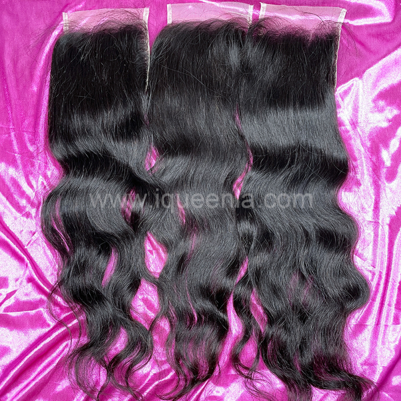 iqueenla Indian Wavy Raw Hair 3 Bundles with 4x4 Transparent Lace Closure