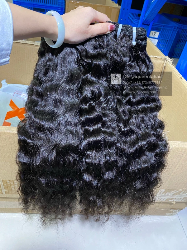 iqueenla Cambodian Wavy Raw Hair 3 Bundles with 4x4 Transparent Lace Closure