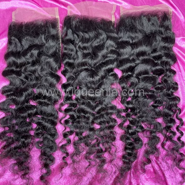 iqueenla Raw Hair Indian Curly 3 Bundles with 4x4 Transparent Lace Closure