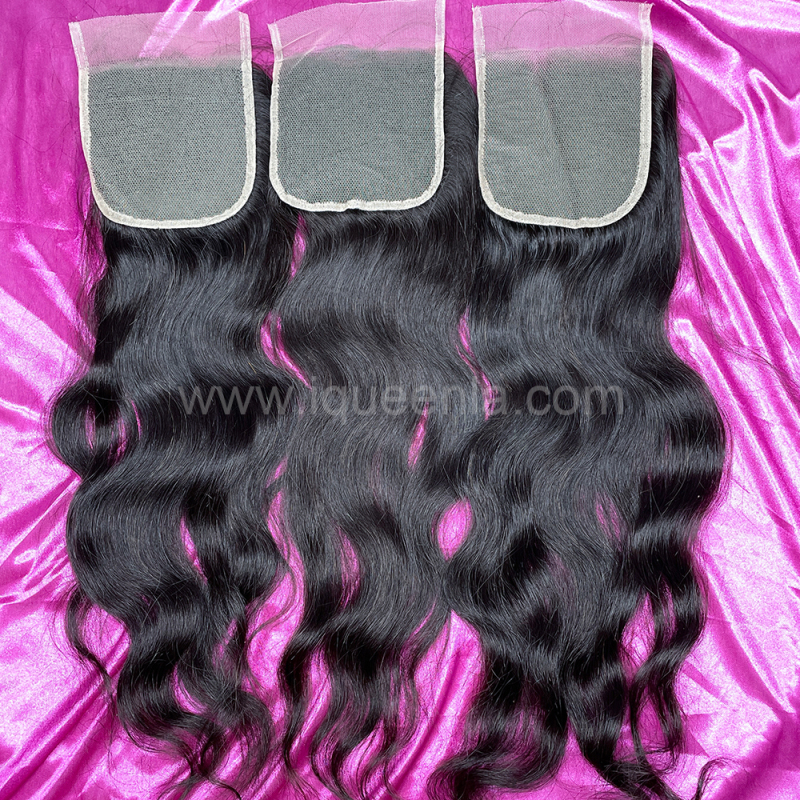 iqueenla Indian Wavy Raw Hair 3 Bundles with 4x4 Transparent Lace Closure