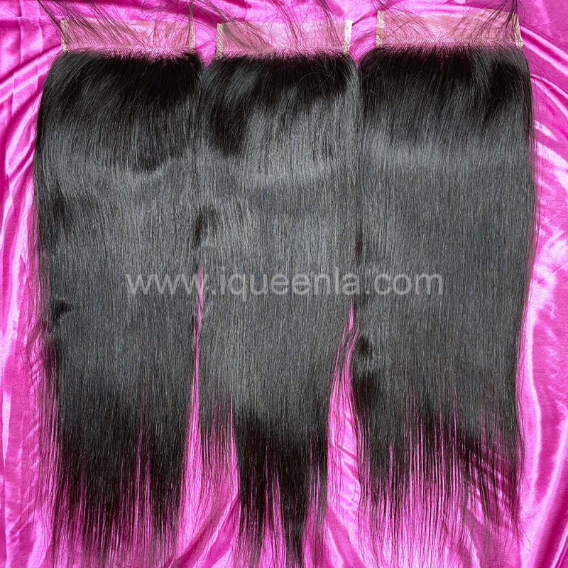 iqueenla Straight Raw Hair 3 Bundles with 4x4 Transparent Lace Closure