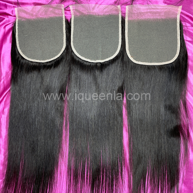 iqueenla Straight Raw Hair 3 Bundles with 4x4 Transparent Lace Closure