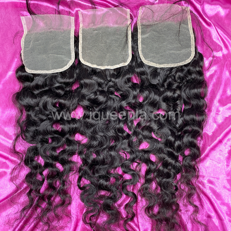 iqueenla Cambodian Wavy Raw Hair 3 Bundles with 5x5 Transparent Lace Closure