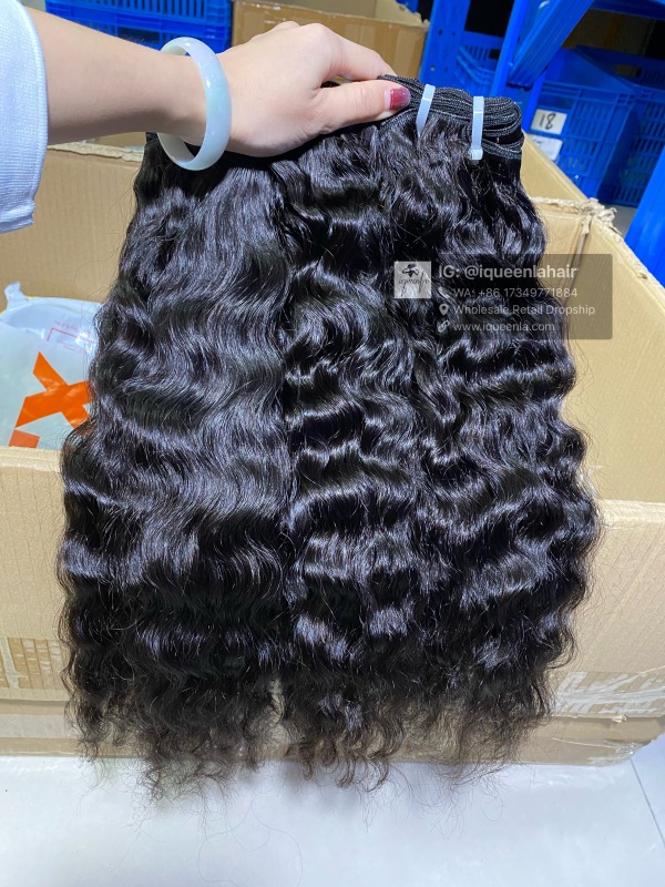 iqueenla Cambodian Wavy Raw Hair 3 Bundles with 5x5 Transparent Lace Closure