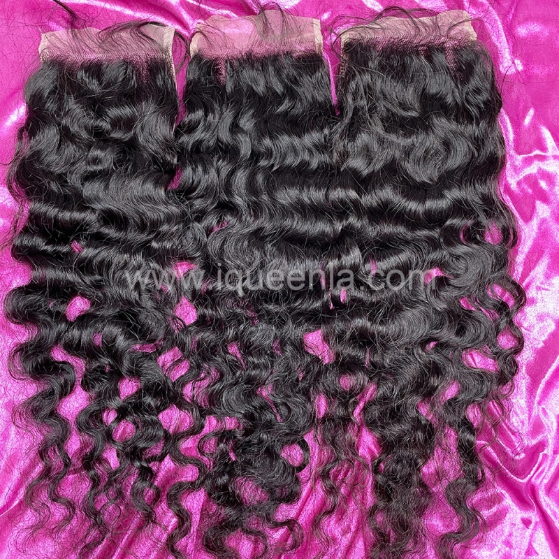 iqueenla Cambodian Wavy Raw Hair 3 Bundles with 4x4 Transparent Lace Closure