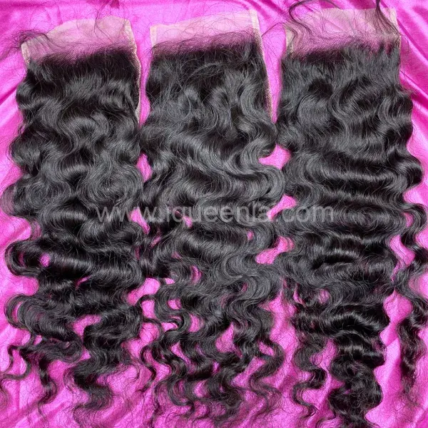 iqueenla Burmese Curly Raw Hair 3 Bundles with 4x4 Transparent Lace Closure