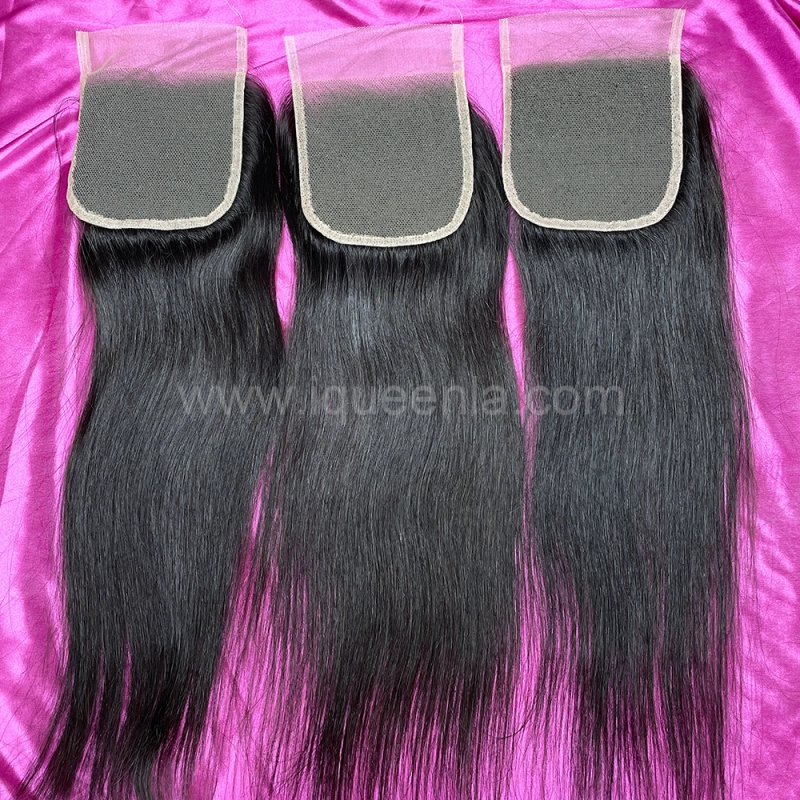 iqueenla Straight Raw Hair 3 Bundles with 5x5 Transparent Lace Closure