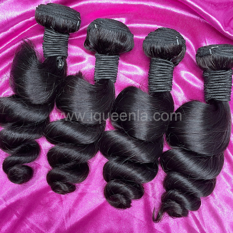 iqueenla 12A  Mink Hair Loose Wave 3 Bundles with 4x4  Transparent Lace CLosure