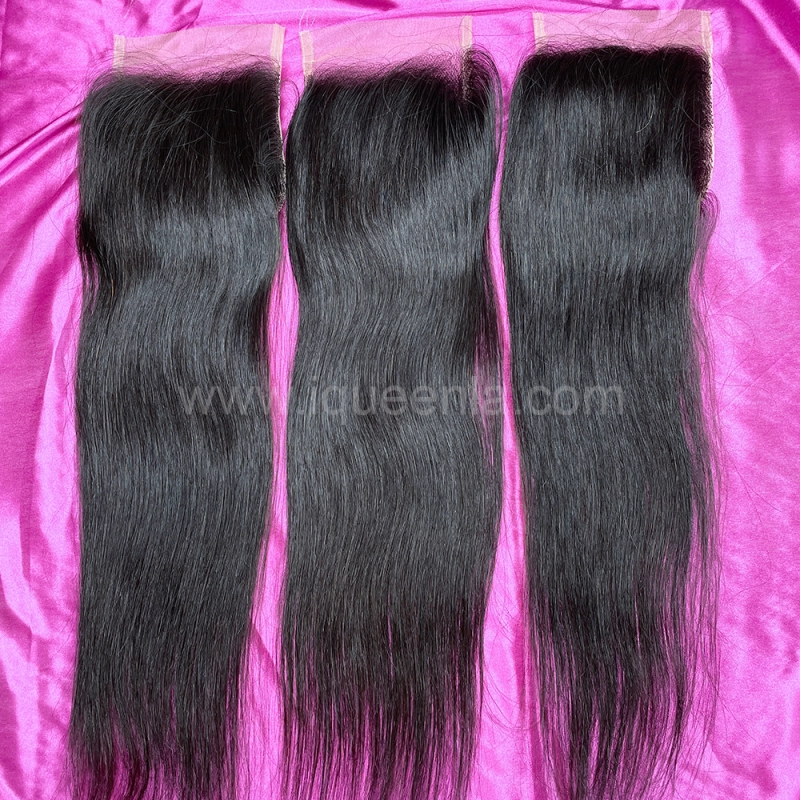 iqueenla Straight Raw Hair 3 Bundles with 5x5 Transparent Lace Closure