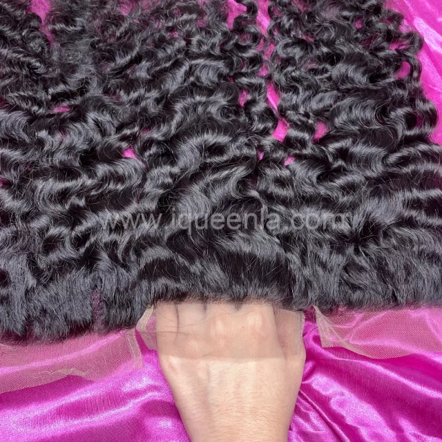 iqueenla Indian Curly Raw Hair 3 Bundles with 5x5 Transparent Lace Closure