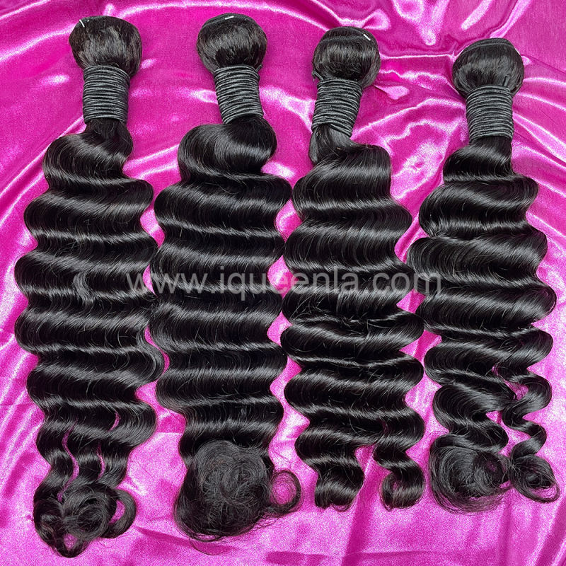 iqueenla 12A  Mink Hair Loose Deep 3 Bundles with 4x4  Transparent Lace CLosure