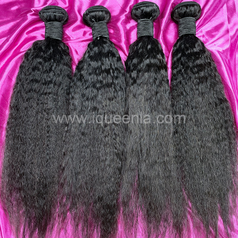 iqueenla 12A  Mink Hair Kinky Straight 3 Bundles with 4x4  Transparent Lace CLosure