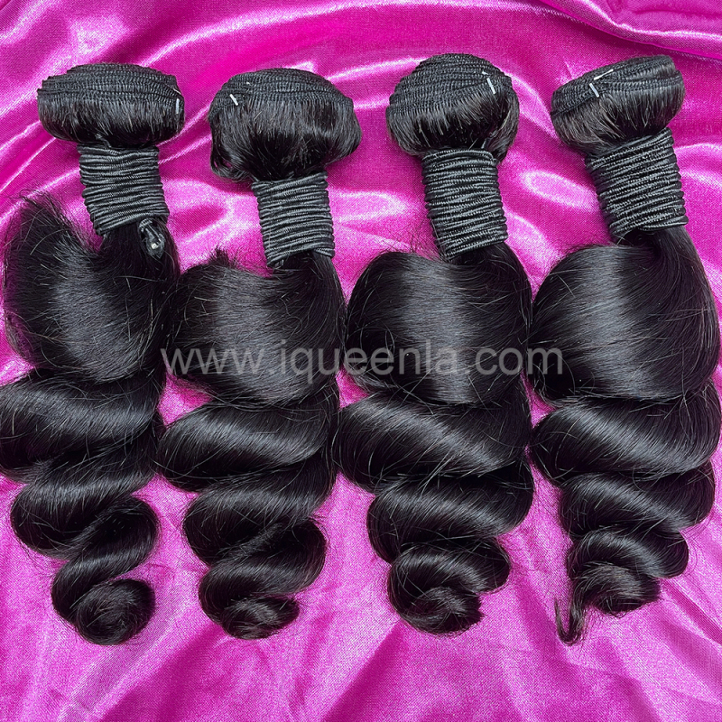 iqueenla 12A  Mink Hair Loose Wave 3 Bundles with 4x4  Transparent Lace CLosure