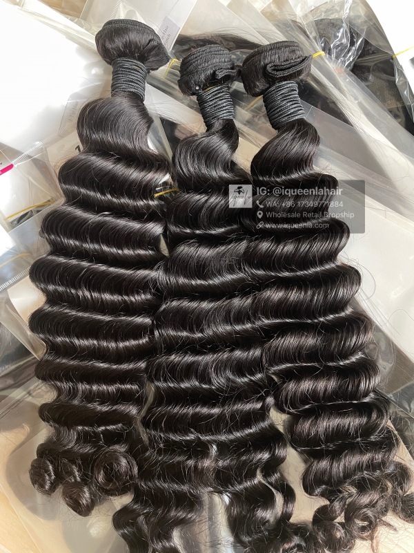 iqueenla 12A  Mink Hair Loose Deep 3 Bundles with 4x4  Transparent Lace CLosure