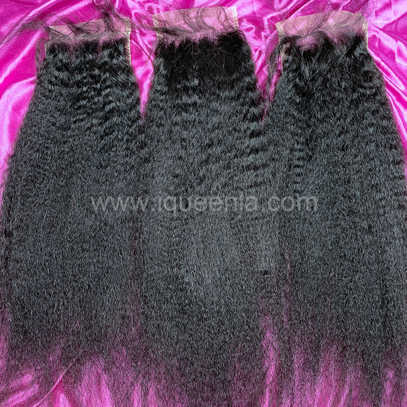 iqueenla 12A  Mink Hair Kinky Straight 3 Bundles with 4x4  Transparent Lace CLosure