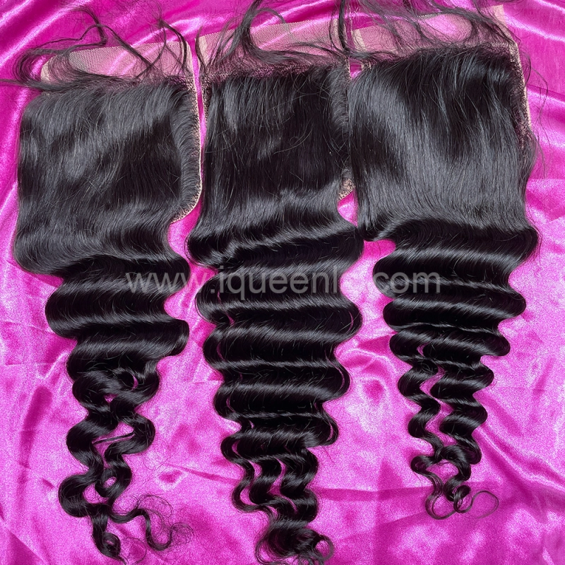 iqueenla 12A  Mink Hair Loose Deep 3 Bundles with 4x4  Transparent Lace CLosure