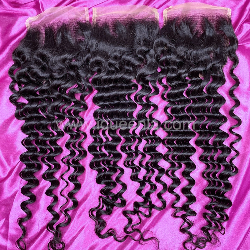 iqueenla 12A  Deep Wave Mink Hair 3 Bundles with 4x4  Transparent Lace CLosure