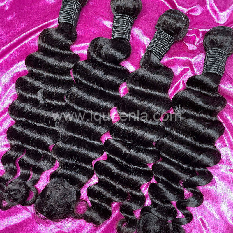 iqueenla 12A  Mink Hair Loose Deep 3 Bundles with 4x4  Transparent Lace CLosure