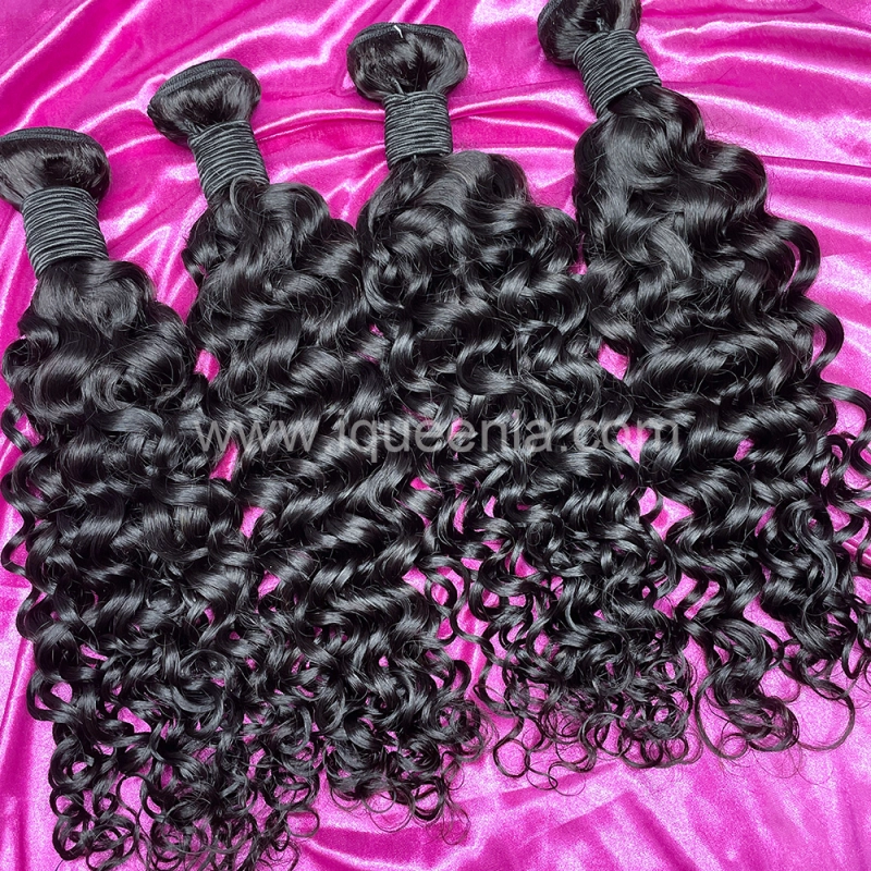 iqueenla 12A  Mink Hair Water Wave 3 Bundles with 4x4  Transparent Lace CLosure