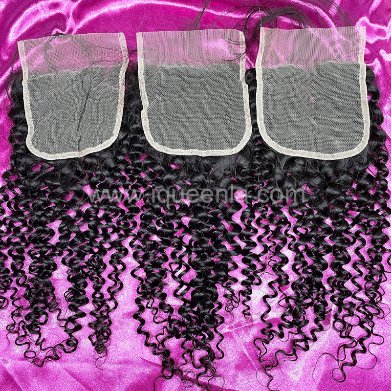 iqueenla 12A  Mink Jerry Curly Hair 3 Bundles with 4x4  Transparent Lace CLosure