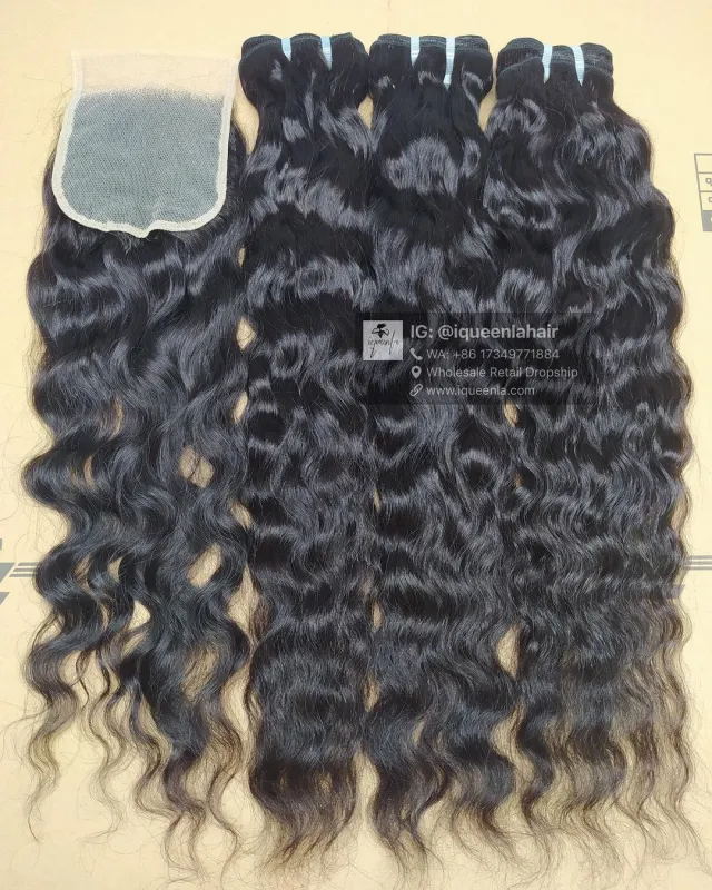 iqueenla Cambodian Wavy Raw Hair 3 Bundles with 4x4 Transparent Lace Closure