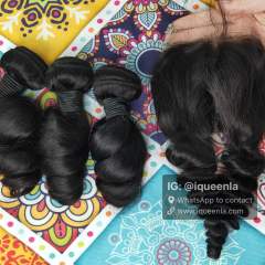 iqueenla 12A  Mink Hair Loose Wave 3 Bundles with 4x4 Transparent Lace Closure