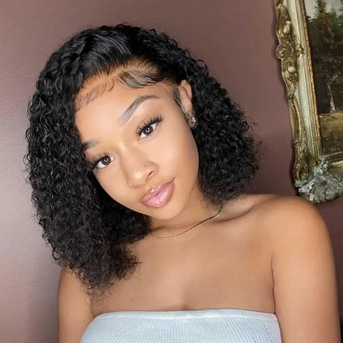 iqueenla Affordable Curly Bob  Pre-made Frontal Lace Wig Free Shipping